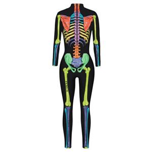 Funny Colorful Bones 3D Printed Unitard Skeleton High Neck Bodysuit Halloween Cosplay Costume N21397
