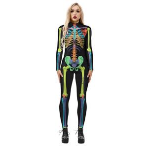 Funny Colorful Bones 3D Printed Unitard Skeleton High Neck Bodysuit Halloween Cosplay Costume N21397