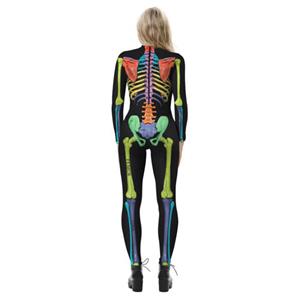 Funny Colorful Bones 3D Printed Unitard Skeleton High Neck Bodysuit Halloween Cosplay Costume N21397