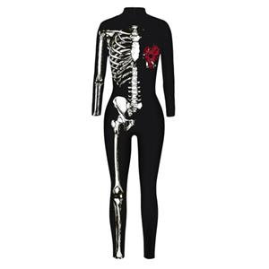 Sexy White Bones 3D Printed Unitard Skeleton High Neck Bodysuit Halloween Cosplay Costume N21398