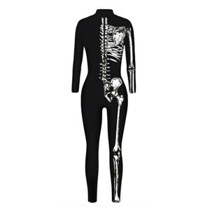 Sexy White Bones 3D Printed Unitard Skeleton High Neck Bodysuit Halloween Cosplay Costume N21398