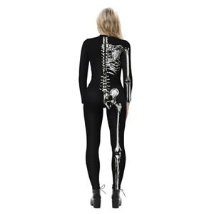 Sexy White Bones 3D Printed Unitard Skeleton High Neck Bodysuit Halloween Cosplay Costume N21398