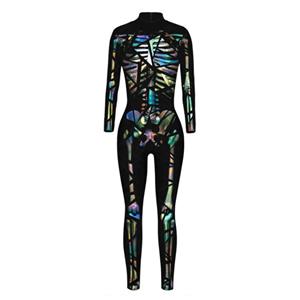 Fashion Laser Color 3D Printed Unitard Skeleton High Neck Bodysuit Halloween Cosplay Costume N21399