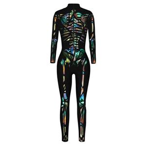 Fashion Laser Color 3D Printed Unitard Skeleton High Neck Bodysuit Halloween Cosplay Costume N21399
