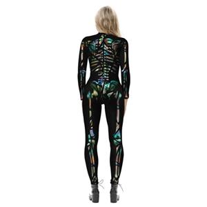 Fashion Laser Color 3D Printed Unitard Skeleton High Neck Bodysuit Halloween Cosplay Costume N21399