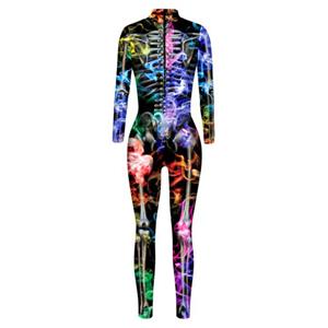 Fashion Colorful Bone 3D Printed Unitard Skeleton High Neck Bodysuit Halloween Costume N21400