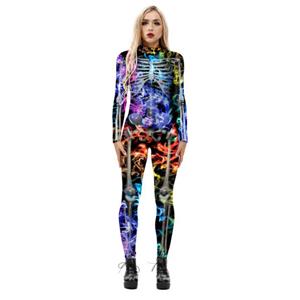 Fashion Colorful Bone 3D Printed Unitard Skeleton High Neck Bodysuit Halloween Costume N21400