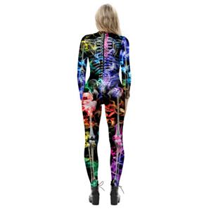 Fashion Colorful Bone 3D Printed Unitard Skeleton High Neck Bodysuit Halloween Costume N21400