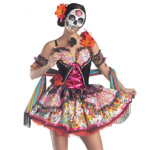 Evil Ghost Mini Dress Skull Role Play Adult Death Day Horror Costume N18679