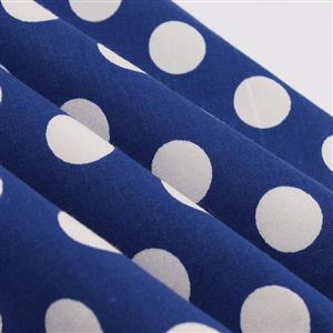 Women's Vintage Blue Sleeveless V Neck Polka Dot Print Midi Swing Summer Day Dress N16446