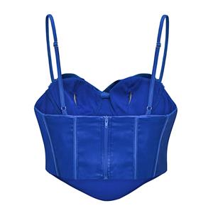 Sexy Blue Smooth Satin 10 Plastic Boned B Cup Bustier Bra Music Festival Clubwear Crop Top N22502