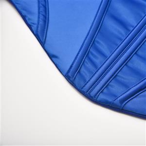 Sexy Blue Smooth Satin 10 Plastic Boned B Cup Bustier Bra Music Festival Clubwear Crop Top N22502