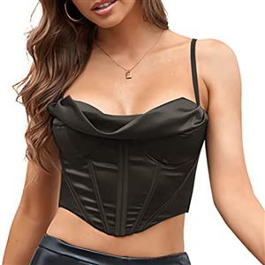 Sexy Smooth Satin 10 Plastic Boned B Cup Bustier Bra Music Festival Clubwear Crop Top N22067