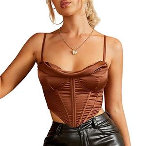 Sexy Smooth Satin 10 Plastic Boned B Cup Bustier Bra Music Festival Clubwear Crop Top N22068