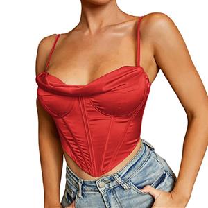 Sexy Smooth Satin 10 Plastic Boned B Cup Bustier Bra Music Festival Clubwear Crop Top N22069