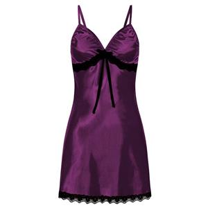 Sexy Purple Spaghetti Straps Low-cut Black Lace Trim Bow Babydoll Nightwear Lingerie N21224