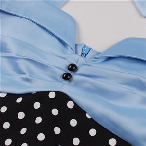 Women's Strappy Halterneck Sleeveless Waisted Splicing Polka Dot High Waist Retro Dress N23430