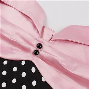 Women's Strappy Halterneck Sleeveless Waisted Splicing Polka Dot High Waist Retro Dress N23432