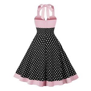 Women's Strappy Halterneck Sleeveless Waisted Splicing Polka Dot High Waist Retro Dress N23432