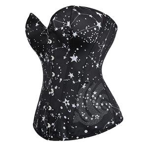 Steampunk 12 Steel Boned Star Printed Waist Cincher Strapless Body Shaper Overbust Corset N21646