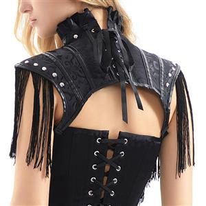 Steampunk Black High Neck Cap Sleeve Tassel Corset Shrug with Buckles N23399