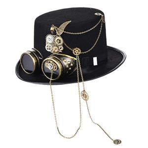 Steampunk Bronze Metal Gear Chain and Goggles Masquerade Costume Top Hat J19511