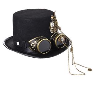 Steampunk Bronze Metal Gear Chain and Goggles Masquerade Costume Top Hat J19511