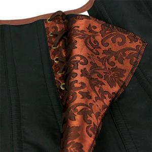 Steampunk Brown Brocade Steel Bone Wheel Gears Bodyshaper Overbust Corset N18851