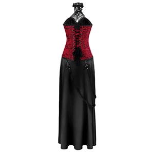 Vintage Steampunk Red Corset Skirt Set N12432