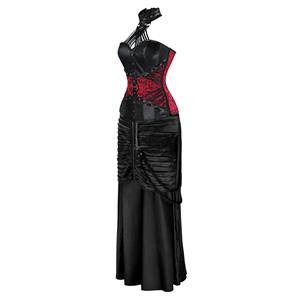 Vintage Steampunk Red Corset Skirt Set N12432