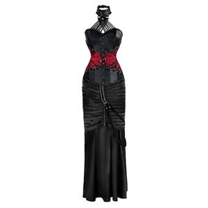 Vintage Steampunk Red Corset Skirt Set N12432