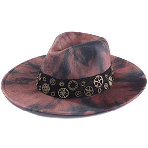 Steampunk Distressed Brown Gear Masquerade Halloween Costume Big Brimmed Hat J21220