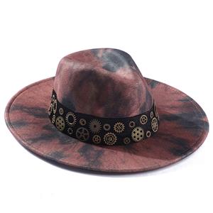 Steampunk Distressed Brown Gear Masquerade Halloween Costume Big Brimmed Hat J21220