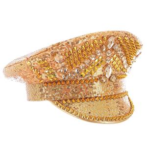 Fashion Golden Rivets and Sequins Nightclub Masquerade Cosplay Halloween Costume Top Hat J23296