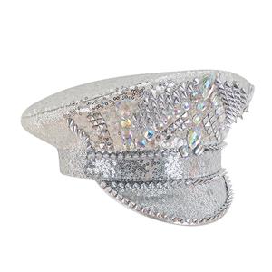Fashion Sliver Rivets and Sequins Nightclub Masquerade Cosplay Halloween Costume Top Hat J23297