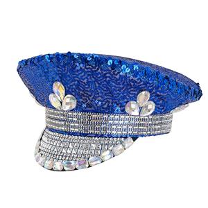 Fashion Blue Rivets and Sequins Nightclub Masquerade Cosplay Halloween Costume Top Hat J23298