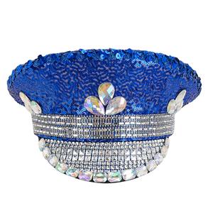 Fashion Blue Rivets and Sequins Nightclub Masquerade Cosplay Halloween Costume Top Hat J23298