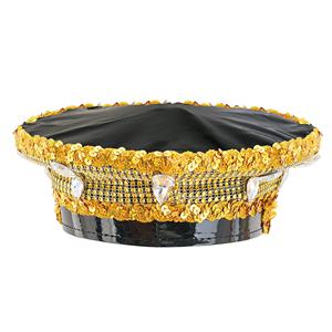 Fashion Golden Rivets and Sequins Nightclub Masquerade Cosplay Halloween Costume Top Hat J23299