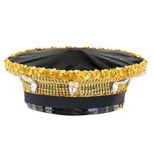 Fashion Golden Rivets and Sequins Nightclub Masquerade Cosplay Halloween Costume Top Hat J23299