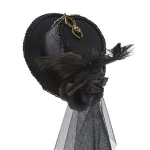 Steampunk Lolita Mesh Black Rose and Gear Halloween Costume Top Hat J22866