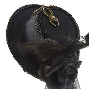 Steampunk Lolita Mesh Black Rose and Gear Halloween Costume Top Hat J22866