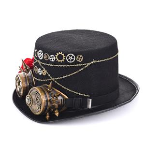 Steampunk Red Rose and Gear Goggles Masquerade Fancy Halloween Costume Top Hat J19842