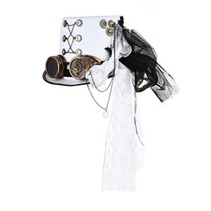 Men's White Knight Steampunk Bronze Goggles and Gears Masquerade Costume Top Hat J19541