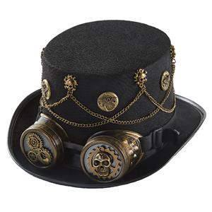Steampunk Skull Head and Gear Goggles Masquerade Halloween Costume Top Hat J22784