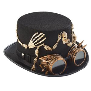 Steampunk Skull Head Skull Hand and Goggles Masquerade Halloween Costume Top Hat J22793