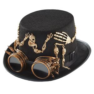 Steampunk Skull Head Skull Hand and Goggles Masquerade Halloween Costume Top Hat J22793