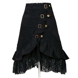 Steampunk Black Skirt, Lace Skirt for Women, Gothic Cosplay Skirt, Halloween Costume Skirt, Plus Size Skirt, #N11116