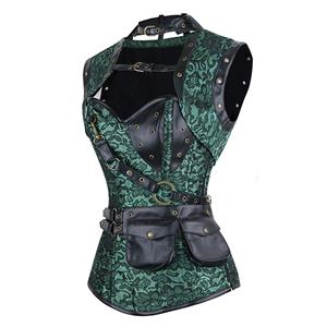 Steampunk Gothic Vintage Green Steel Boned Overbust Corset for Halloween N11329