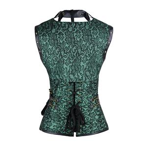 Steampunk Gothic Vintage Green Steel Boned Overbust Corset for Halloween N11329