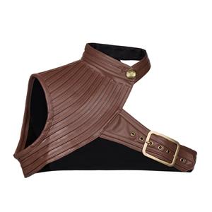 Women's Steampunk Brown High Collar One-shoulder Leather Spiral Stripe Corset Shrug N20796